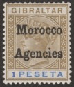 Click for more photos and details Morocco Agencies 1898 QV Overprint on Gibraltar 1p Bistre + Ultramarine Mint SG7