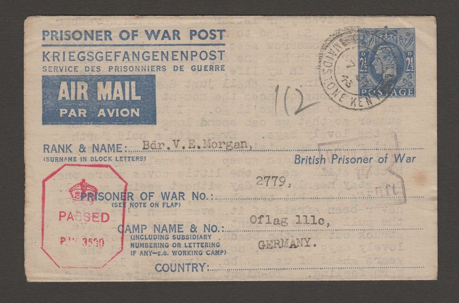 KGVI 1943 Prisoner of War Post Aerogramme Oflag 111c