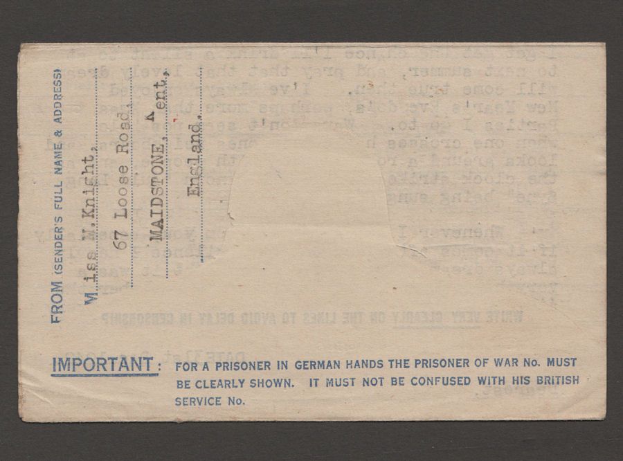 KGVI 1943 Prisoner of War Post Aerogramme Oflag 111c