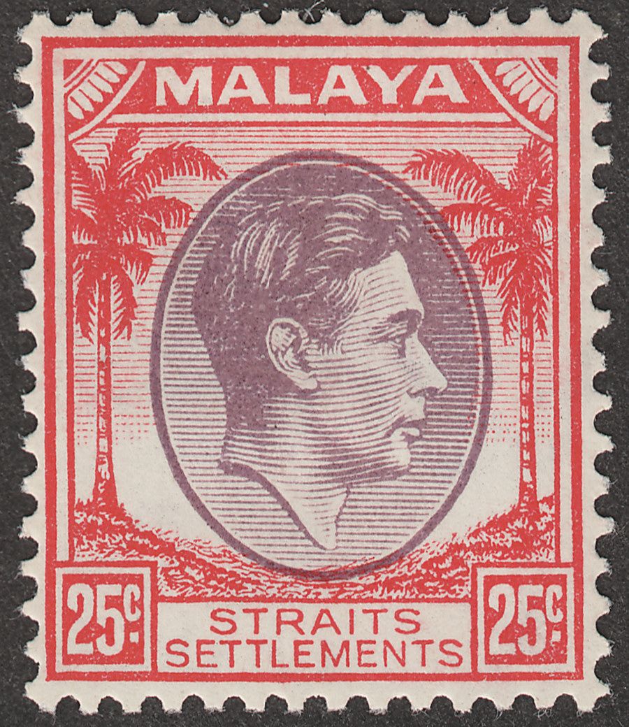 Malaya Straits Settlements 1937 KGVI 25c Dull Purple and Scarlet Mint SG286