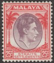 Malaya Straits Settlements 1937 KGVI 25c Dull Purple and Scarlet Mint SG286