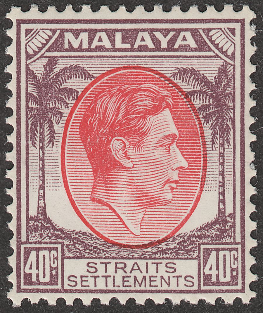 Malaya Straits Settlements 1937 KGVI 40c Scarlet and Dull Purple Mint SG288