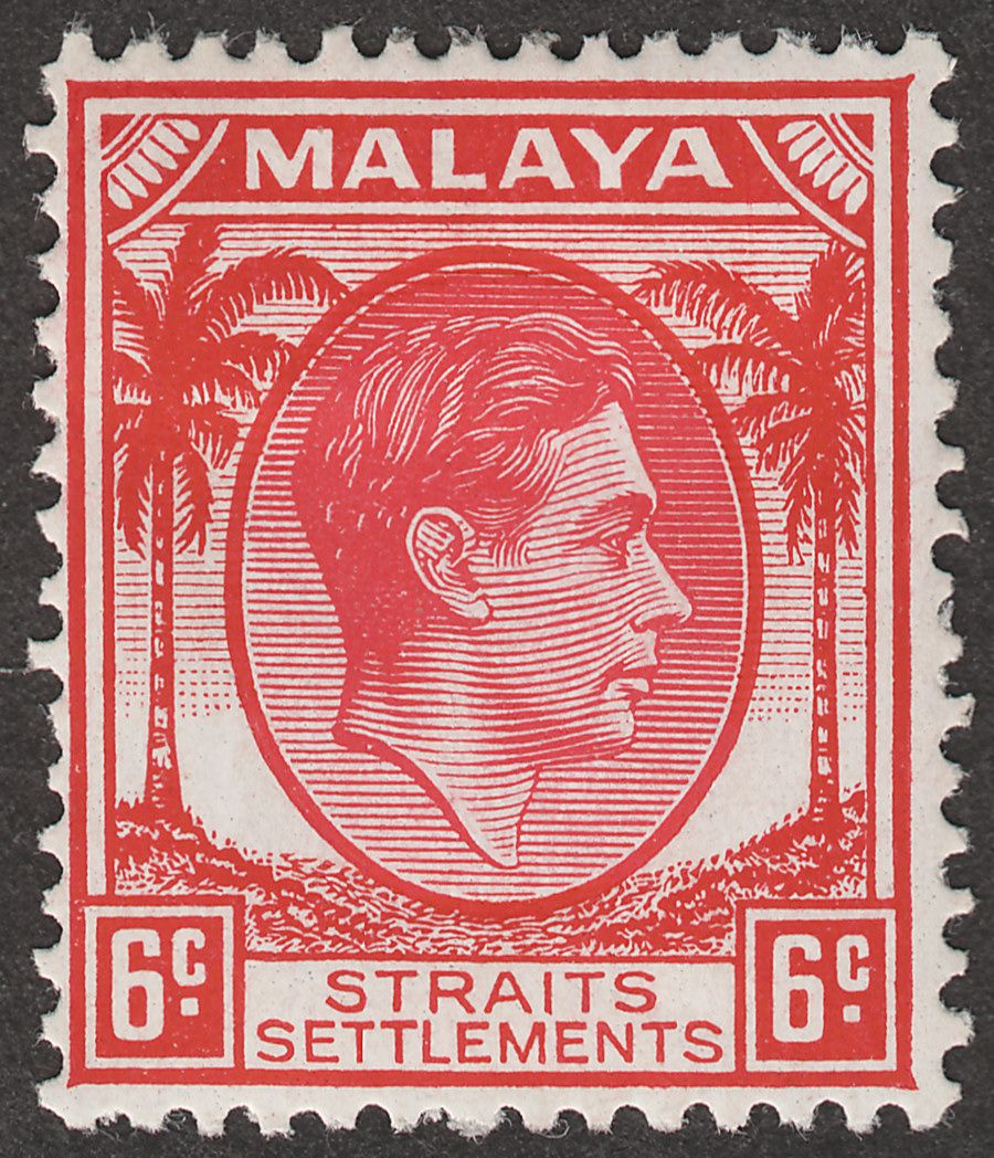 Malaya Straits Settlements 1941 KGVI 6c Scarlet Mint SG282var