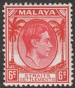 Click for more photos and details Malaya Straits Settlements 1941 KGVI 6c Scarlet Mint SG282var