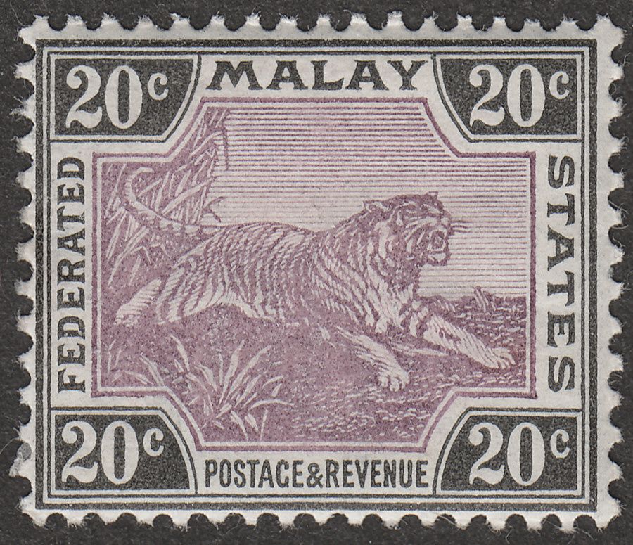 Federated Malay States 1901 Tiger 20c Mauve and Black Mint SG21