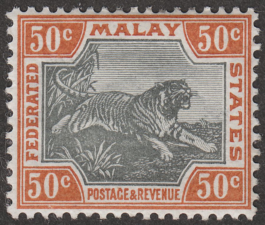 Federated Malay States 1901 Tiger 50c Black and Orange-Brown Mint SG22