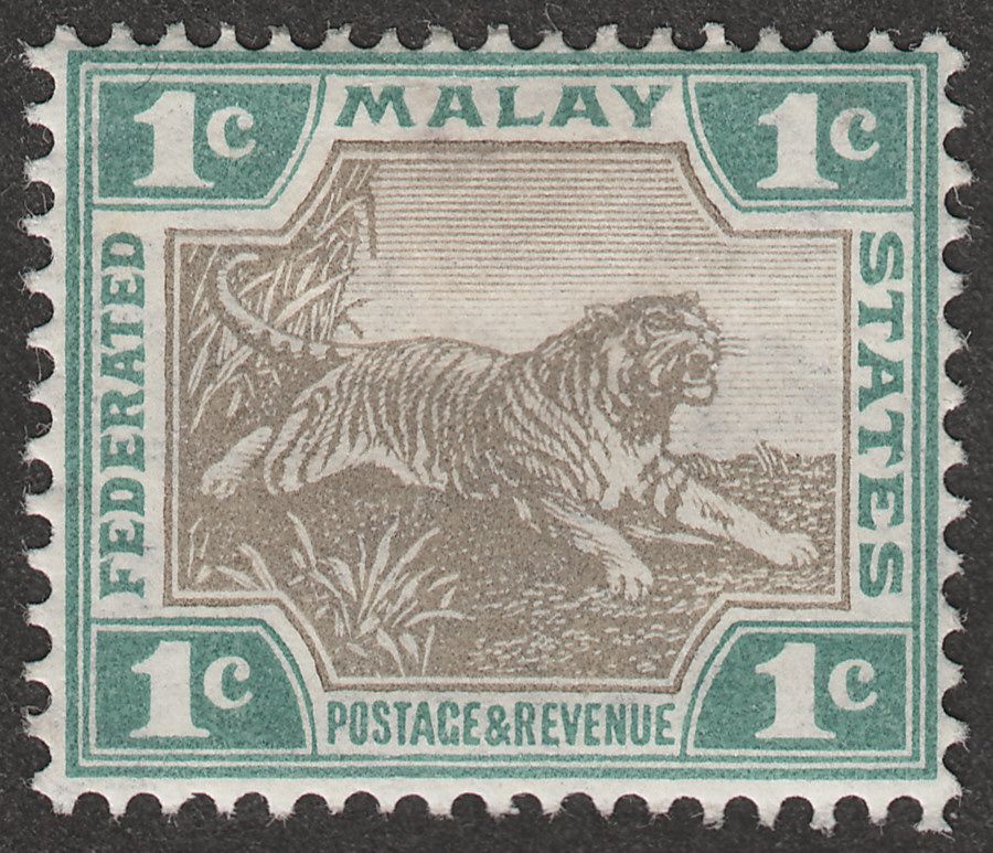 Federated Malay States 1904 Tiger 1c Grey-Brown and Green Mint SG27a