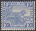 Federated Malay States 1919 Tiger 10c Bright Blue Mint SG44a