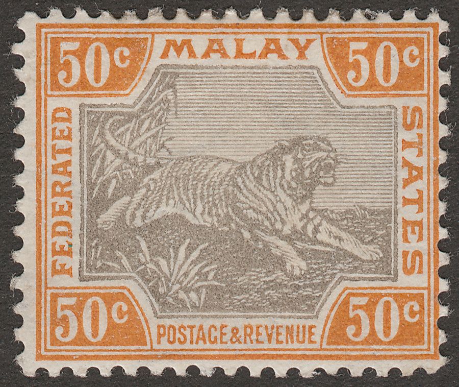 Federated Malay States 1906 Tiger 50c Grey-Brown and Orange-Brown Mint SG47c