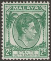Click for more photos and details Malaya Straits Settlements 1937 KGVI 2c Green Die I Mint SG279