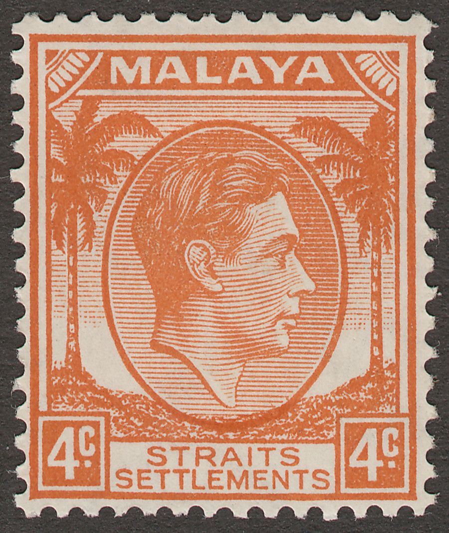 Malaya Straits Settlements 1938 KGVI 4c Orange Die I Mint SG280