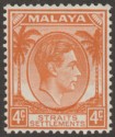 Malaya Straits Settlements 1938 KGVI 4c Orange Die I Mint SG280