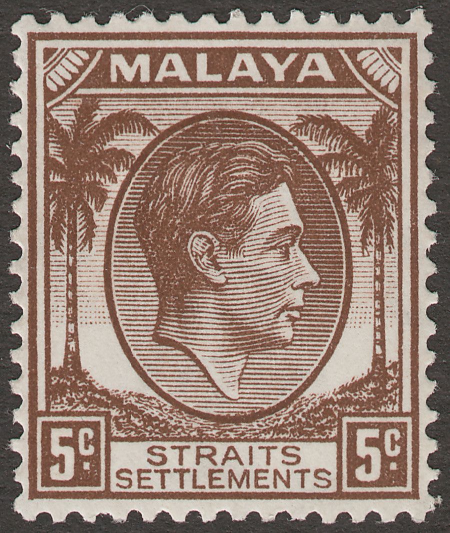 Malaya Straits Settlements 1937 KGVI 5c Brown Die I Mint SG281