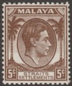Click for more photos and details Malaya Straits Settlements 1937 KGVI 5c Brown Die I Mint SG281