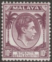 Malaya Straits Settlements 1937 KGVI 10c Dull Purple Mint SG284