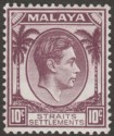 Click for more photos and details Malaya Straits Settlements 1937 KGVI 10c Dull Purple Mint SG284