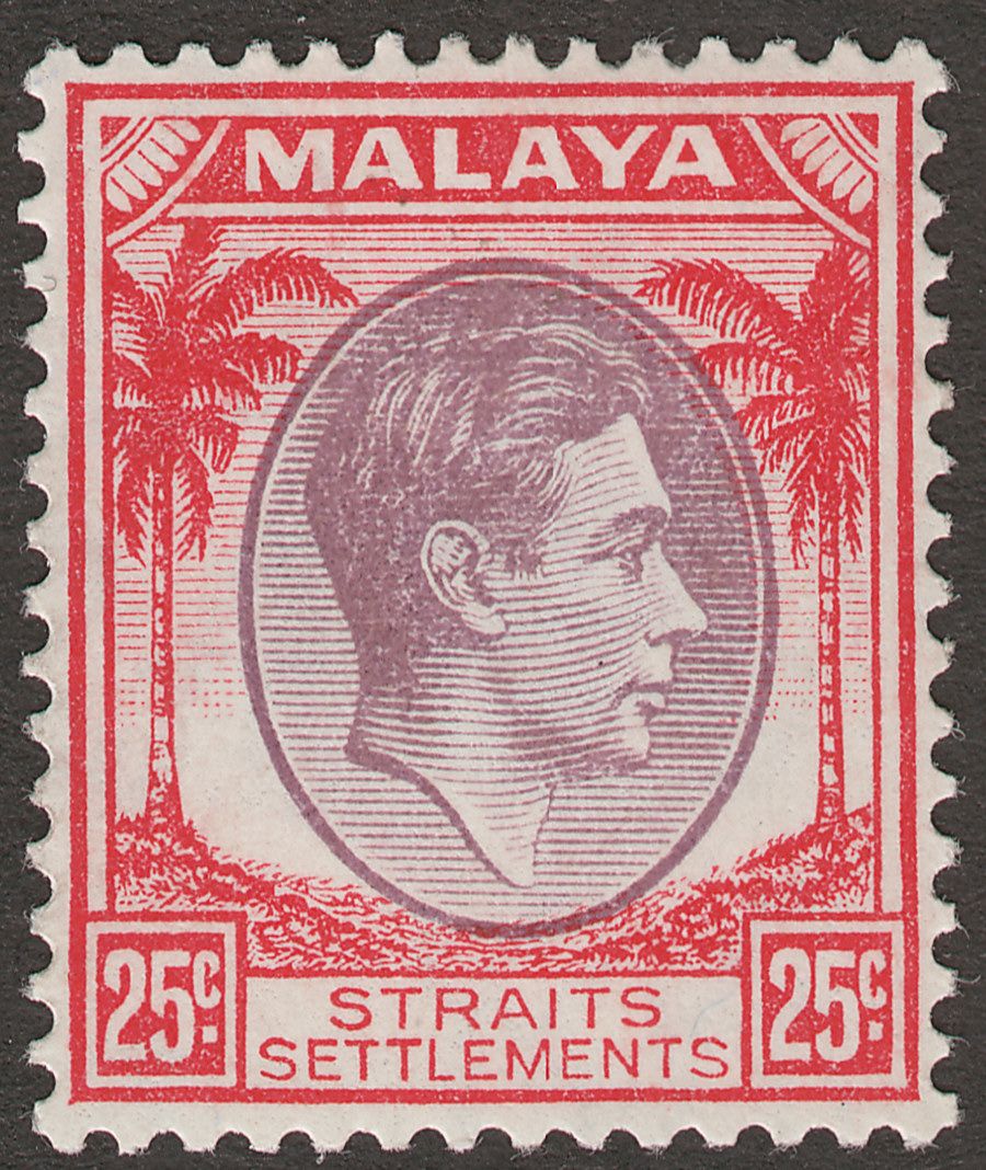 Malaya Straits Settlements 1937 KGVI 25c Dull Purple and Scarlet Mint SG286