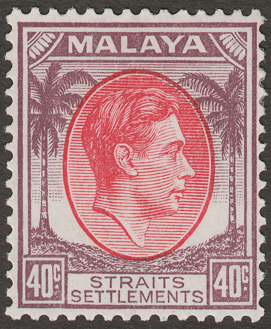 Malaya Straits Settlements 1937 KGVI 40c Scarlet and Dull Purple Mint SG288