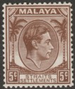 Click for more photos and details Malaya Straits Settlements 1939 KGVI 5c Brown Die II Mint SG297