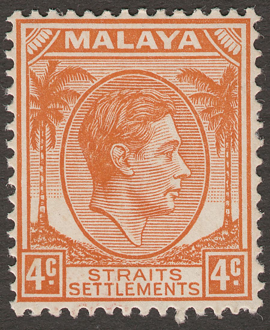 Malaya Straits Settlements 1938 KGVI 4c Orange Die II Mint SG296