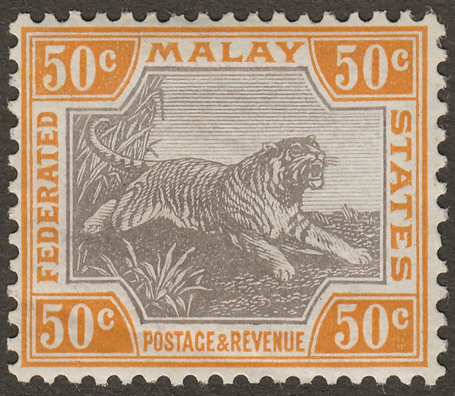Federated Malay States 1924 KGV Tiger 50c Black and Orange Mint SG74