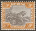 Click for more photos and details Federated Malay States 1924 KGV Tiger 50c Black and Orange Mint SG74