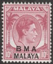 Click for more photos and details Malaya BMA Administration 1948 KGVI 10c Purple Type II Mint SG9