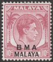 Click for more photos and details Malaya BMA Administration 1948 KGVI 10c Purple Type II Mint SG9