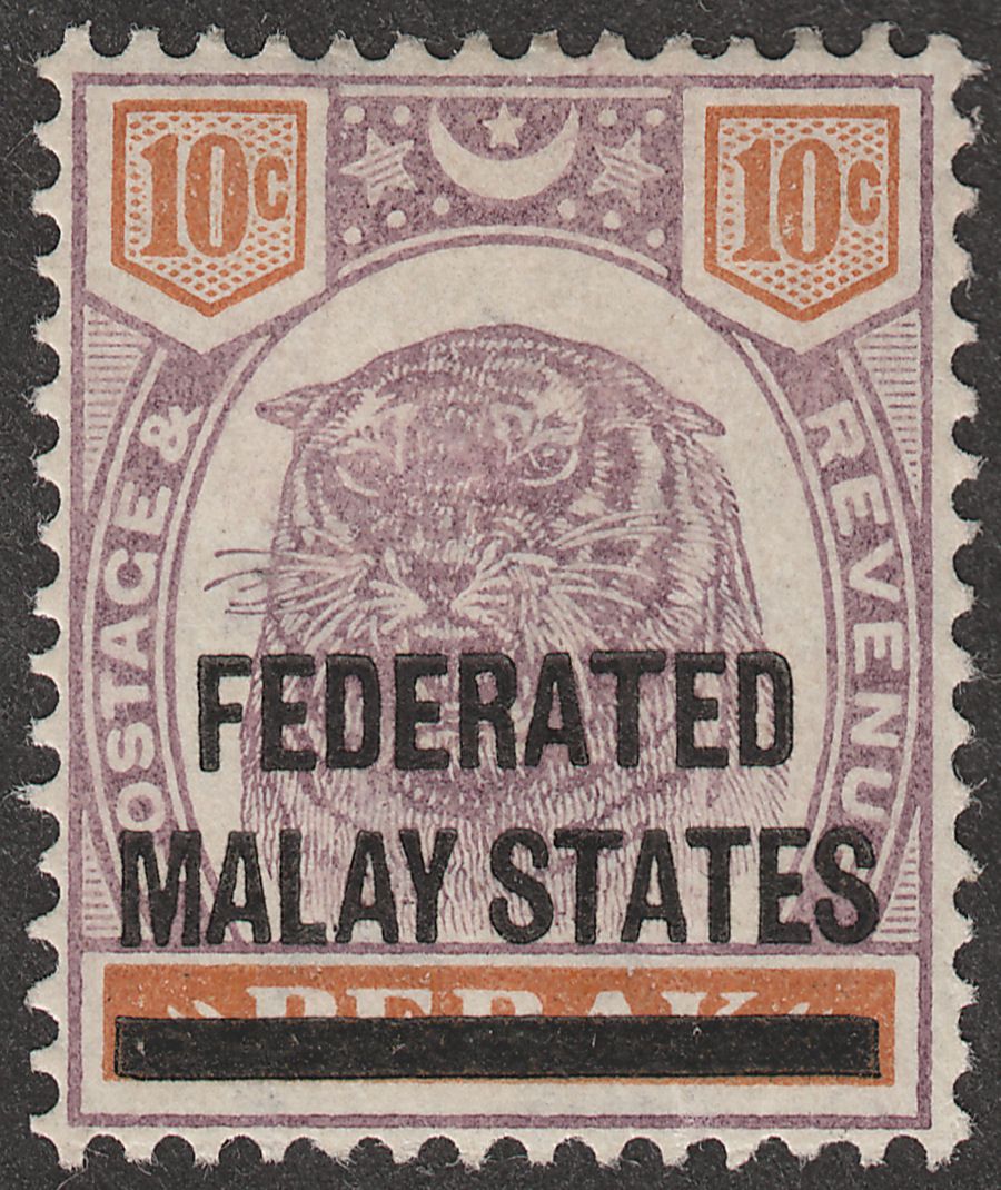 Federated Malay States 1900 QV Overprint Perak 10c Purple + Orange Mint SG10
