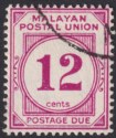 Click for more photos and details Malayan Postal Union 1954 Postage Due 12c watermark Inverted Used SG D20w