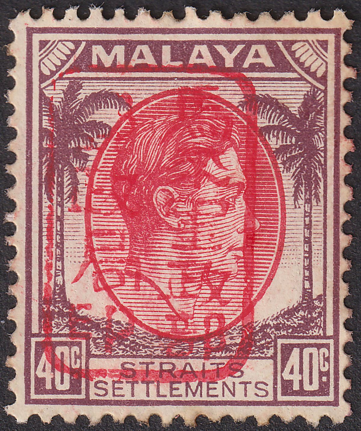 Malaya Japanese Occupation 1942 Straits 40c Red Chop Mint SG J156 cat £160