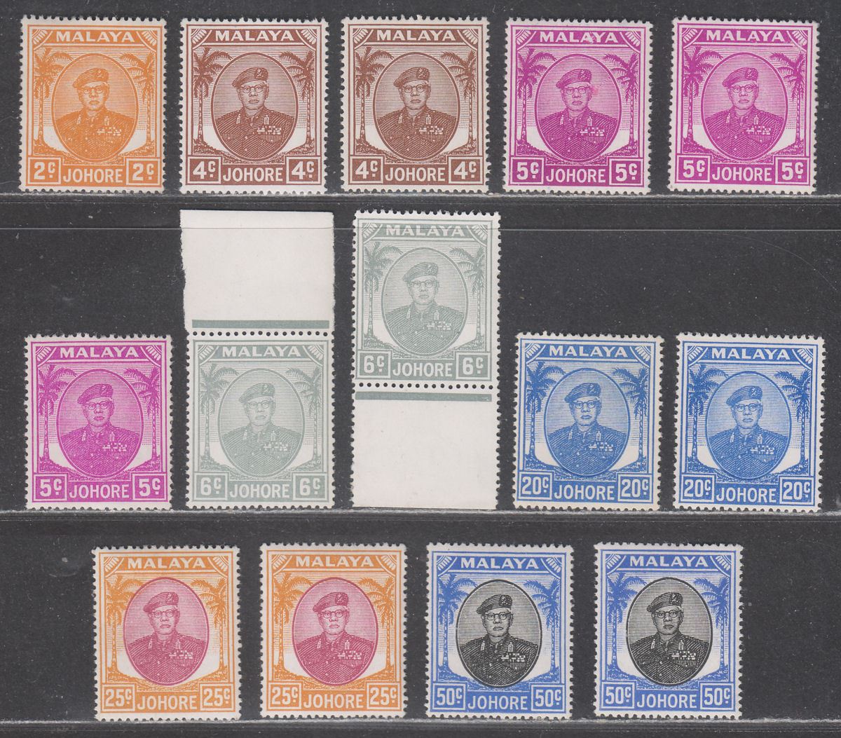 Malaya Johore 1949 Sultan Sir Ibrahim Part Set to 50c Mint