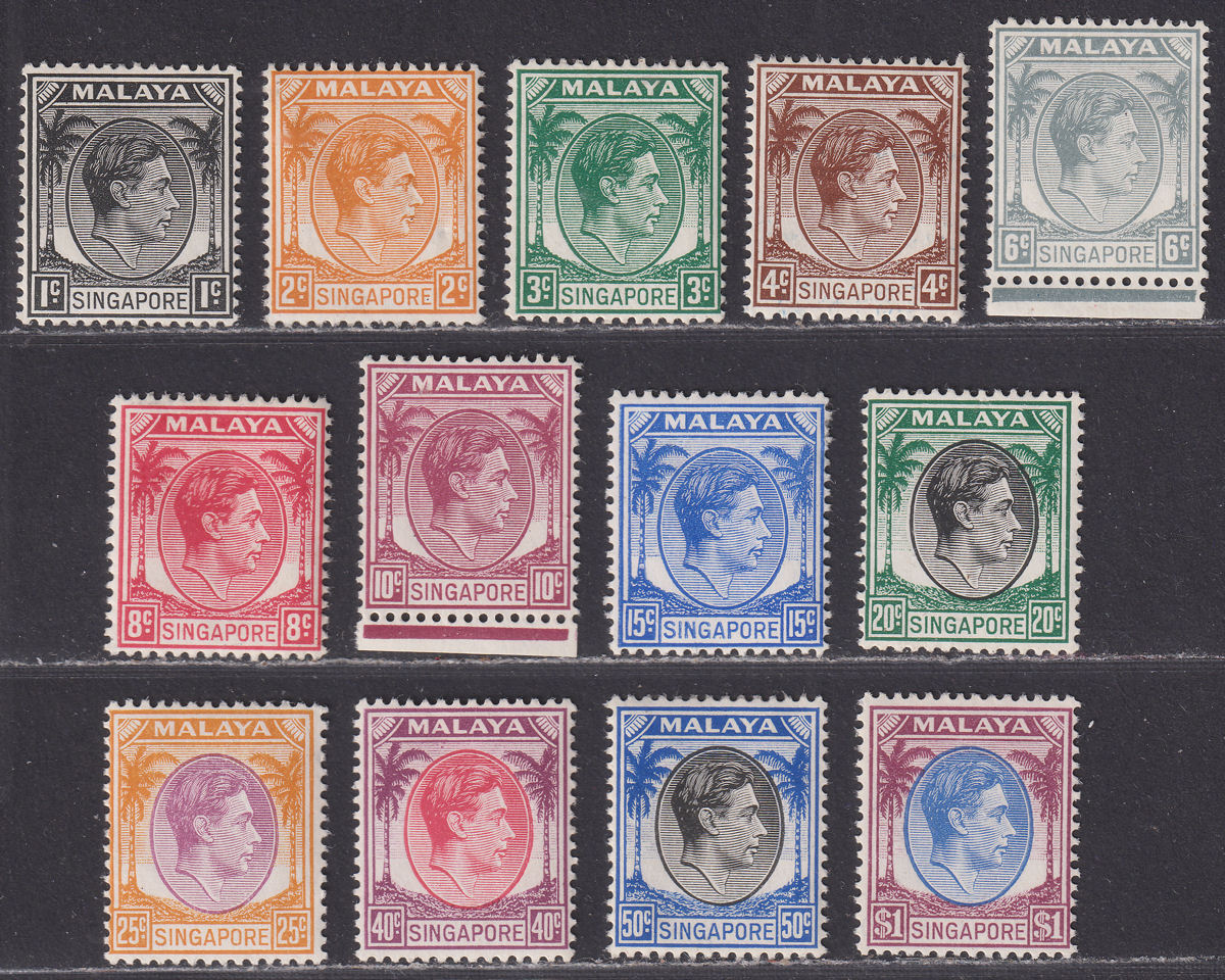 Singapore 1948 King George VI perf 14 Set to $1 Mint SG1-13