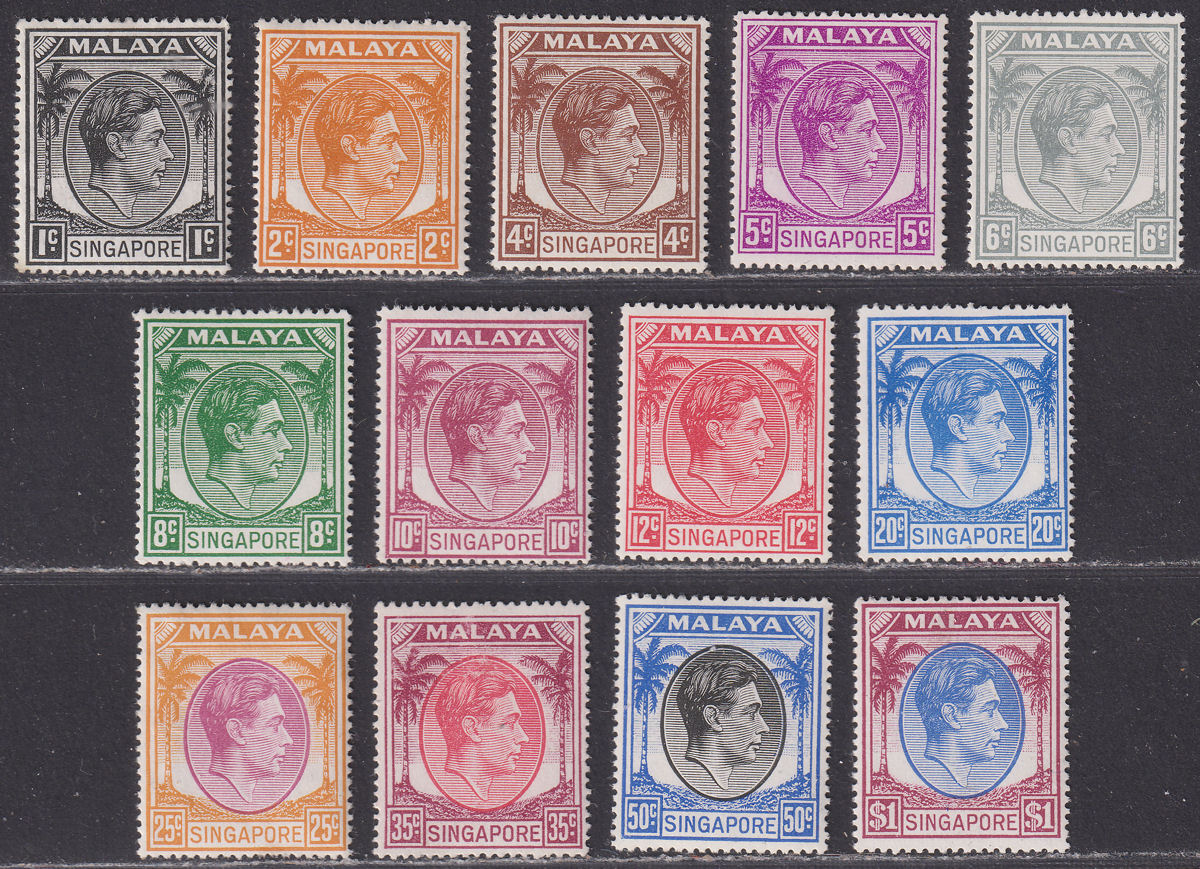 Singapore 1949-52 KGVI perf 17½x18 Set to $1 Mint SG16-28 cat £180