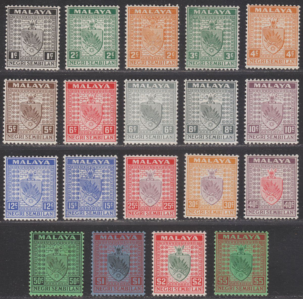 Malaya Negri Sembilan 1935 KGV Arms Set Mint SG21-39 cat £190