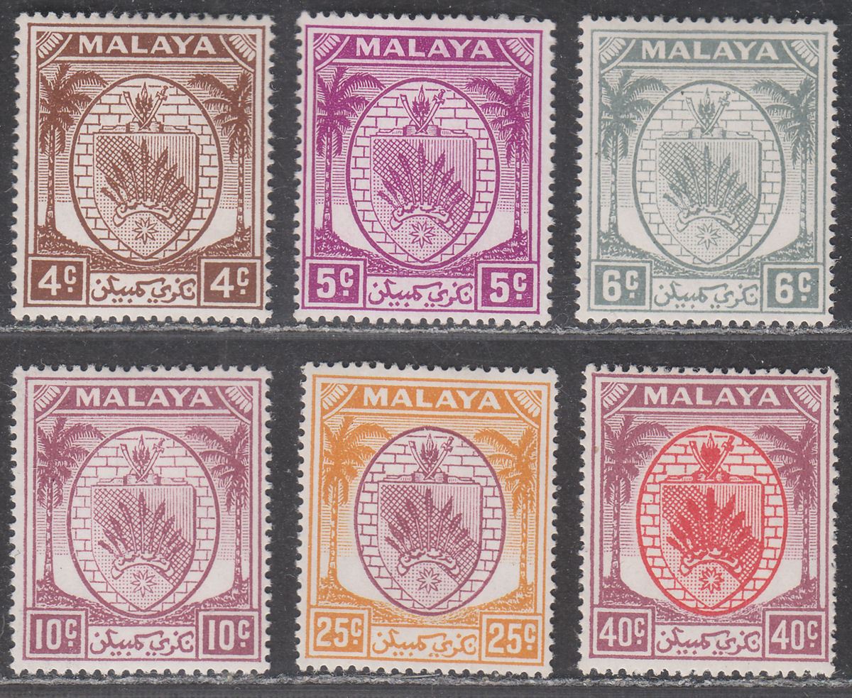 Malaya Negri Sembilan 1949 KGVI Arms Part Set to 40c Mint