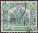Federated Malay States 1930 Elephants $1 Grey-Green and Emerald Used SG76a c £55