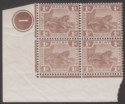 Federated Malay States 1919 KEVII Tiger 1c Plate 1 Block of Four Mint SG30