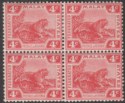Federated Malay States 1919 KEVII Tiger 4c Scarlet Die II Block of 4 Mint SG38