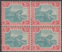 Federated Malay States 1922 KEVII Tiger 5c Pale Yel Block of 4 Mint SG39e cat£80