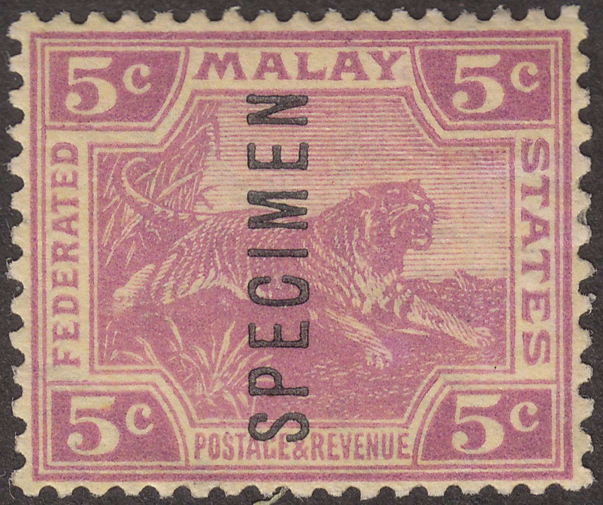 Federated Malay States 1922 KGV SPECIMEN Overprint Tiger 5c Mint SG61s