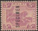 Federated Malay States 1922 KGV SPECIMEN Overprint Tiger 5c Mint SG61s