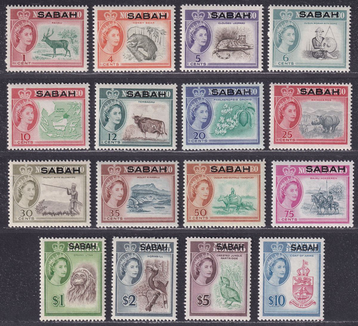 Malaya Sabah 1964 Queen Elizabeth II Overprint Set UM Mint SG408-423 cat £85 MNH