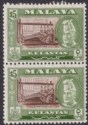 Malaya Kelantan 1957 QEII $5 Brown + Bronze-Green p12½ Pair Mint SG94 c£64 THIN