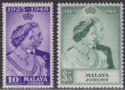 Click for more photos and details Malaya Johore 1948 KGVI Royal Silver Wedding 10c and $5 Mint SG131-132 cat £30