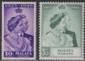 Click for more photos and details Malaya Pahang 1948 KGVI Royal Silver Wedding 10c, $5 Mint SG47-48 cat £28