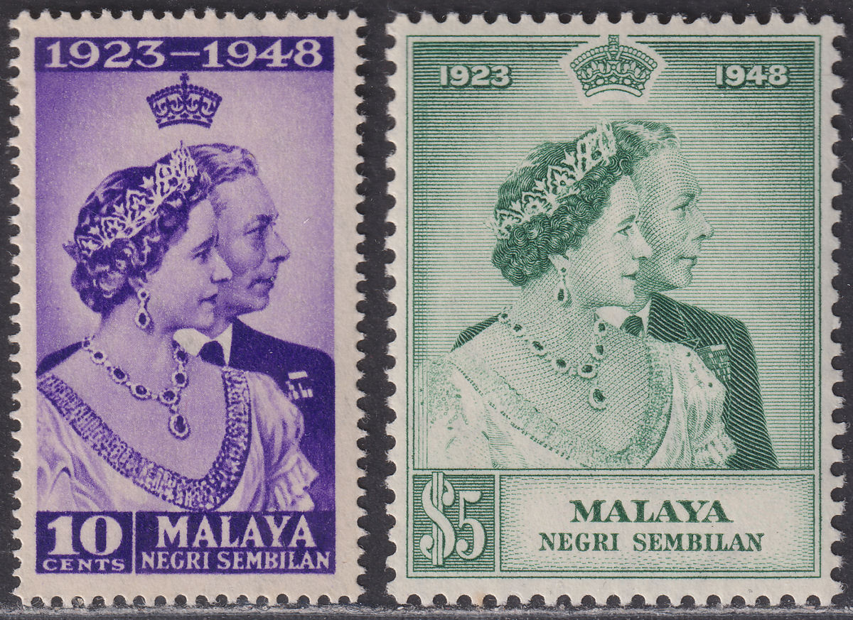 Malaya Negri Sembilan 1948 KGVI Royal Silver Wedding 10c, $5 Mint SG40-41 RSW