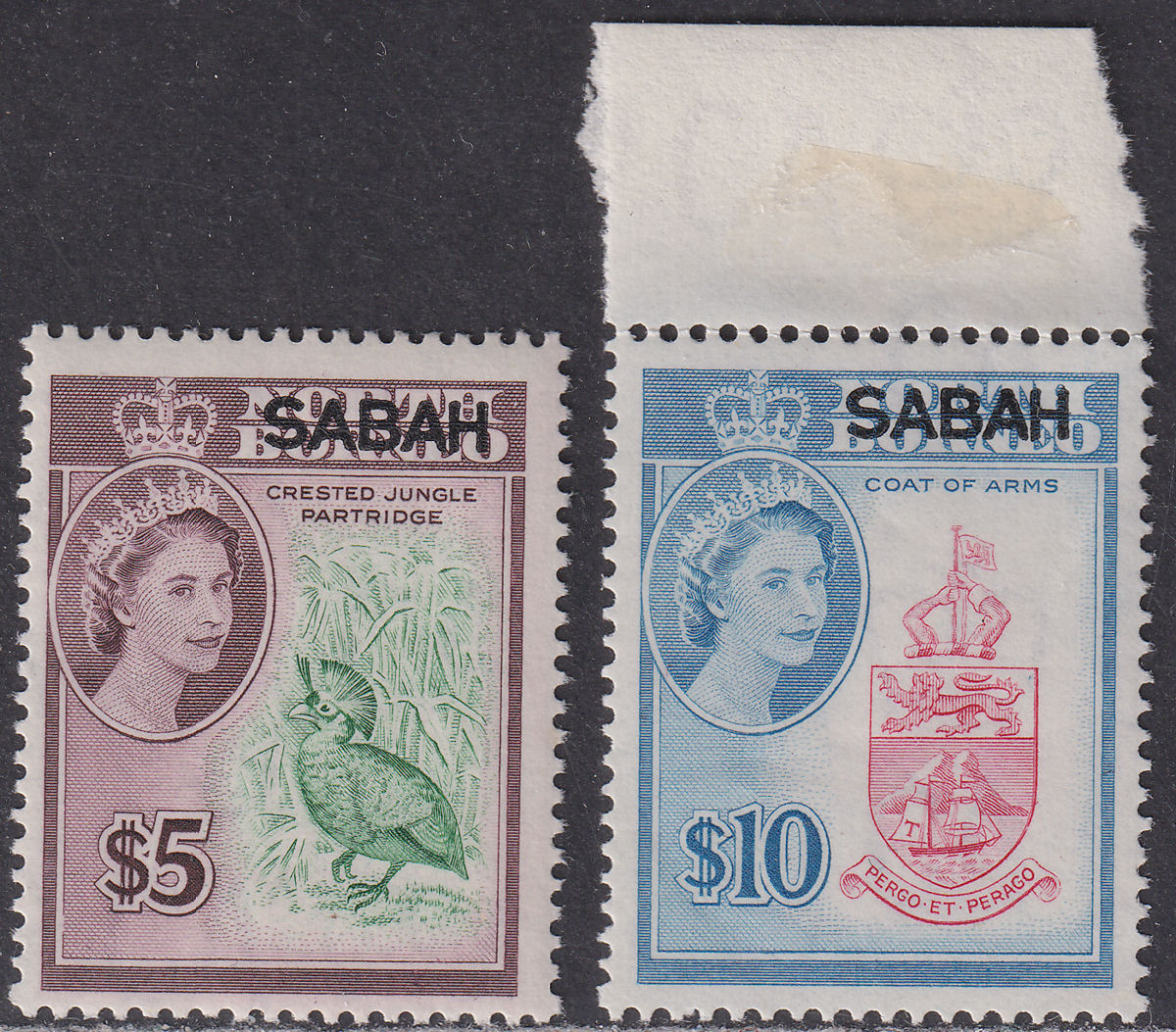 Malaya Sabah 1964 QEII $5, $10 Overprints Mint SG422-423 cat £50