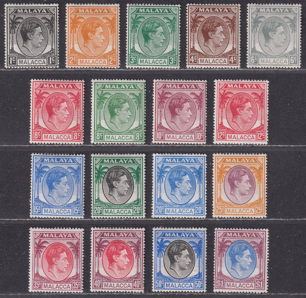 Malaya Malacca 1949 King George VI Part Set to $1 Mint