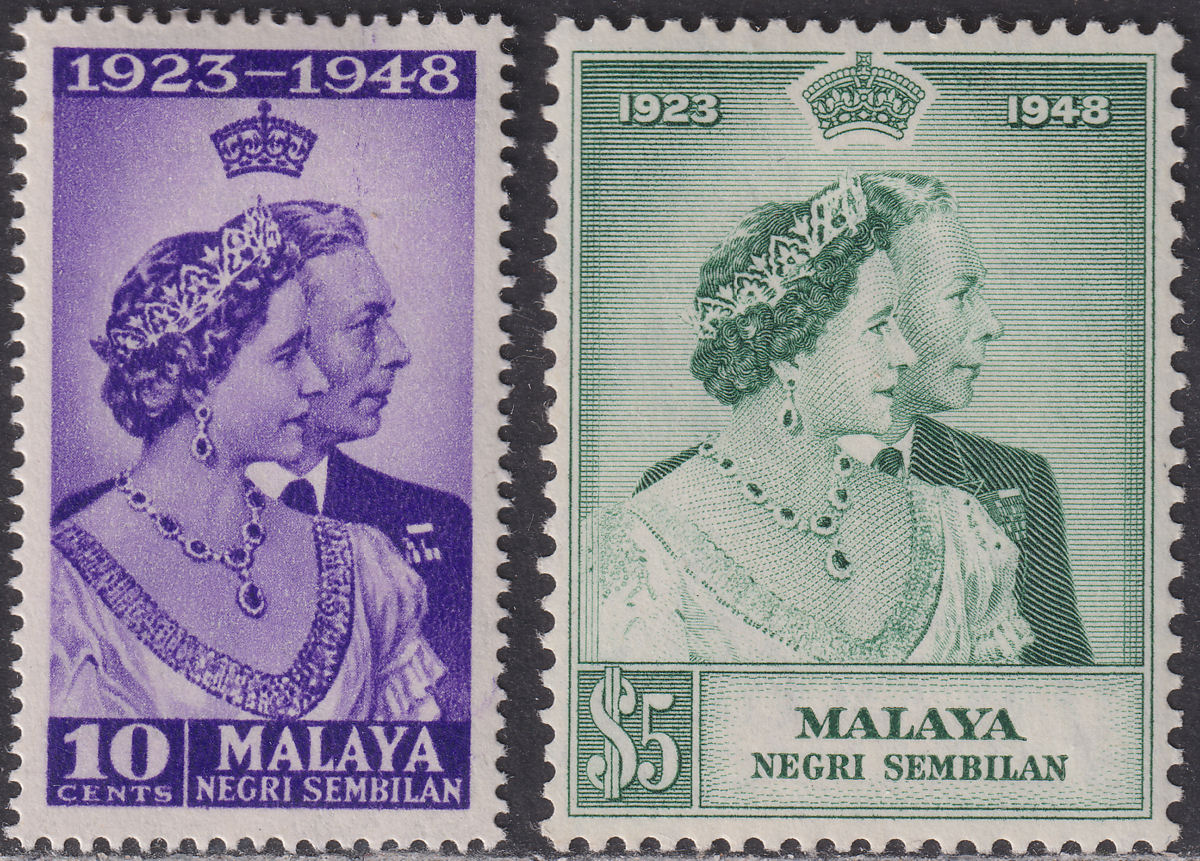 Malaya Negri Sembilan 1948 KGVI Royal Silver Wedding 10c, $5 Mint SG40-41 RSW